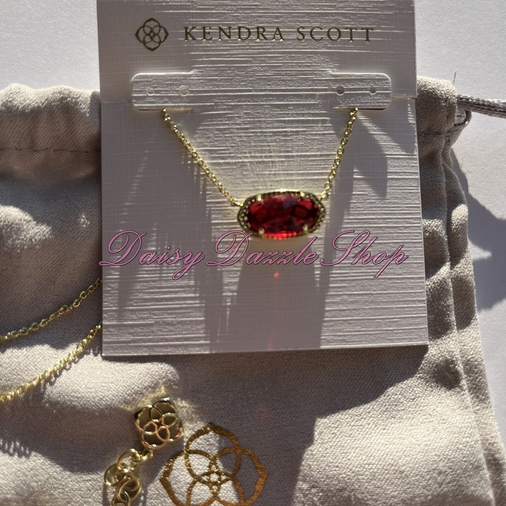 ❤️New Kendra Scott Elisa Gold Pendant Necklace In Berry Glass Red🎁‎